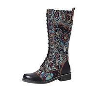 cfpqv Stivali da combattimento da donna, stile vintage, in pelle, stile militare