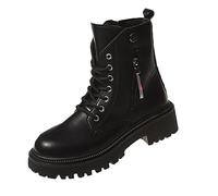 cfpqv Stivali da donna con lacci Combat Boots | Stivaletti da donna neri da combattimento, con chiusura lampo, in pelle, stile militare