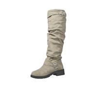 cfpqv Stivali da donna sopra il ginocchio, con tacco, stile western, beige., 41 EU