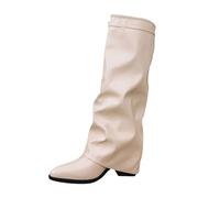 cfpqv Stivali sopra il ginocchio, da donna, in pelle, bianco, 41 EU