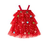 cfpqv Toddler Girl Christmas Dress Star Sequin Layered Tulle Tutu Dress Pompom Embroidery Cake Photo Shoot, Colore: rosso, 1-2 Jahre