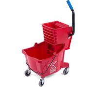 CFS - Secchio per mocio commerciale in plastica con strizzatore laterale, 26 litri, rosso