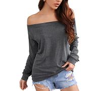 CFTGIW Camicetta a Spalla Manica Pura Colore Colletto Una Linea Casual alla Moda per Donne Grigia S Spalla Topspure Color Tops Blousevewomen Topswomen Topswomen (S)