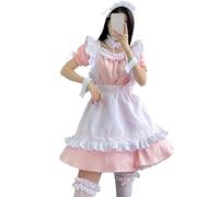 CFTGIW Costume da Cameriera con Volant e Volant, Grazioso Fiocco, Grembiule, Vestito, Cosplay, Trucco, con Copricapo, Collo, Gamba, per la Festa, Bianco L, Eleganza, Questa femminilità Che Crea (#9)