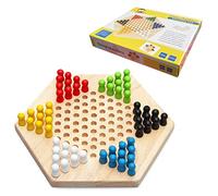 CFTGIW Set di Giochi di Dama Cinese Portatile Set di Dama Cinese in Legno di Gomma Gioco da Tavolo di Strategia Puzzle per Bambini Gioco Vita Pedine Lunghe e Luminose Materiale Pittorico Alto
