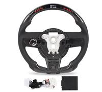 CFTGIW Volante Corsa con Luci a Turno a LED e Volante per Prestazioni del Display LCD per Binari e Strada con Cucitura Rossa in Pelle Perforata in Pelle Perforata Piatta D Design Tipo