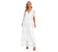 CFWSHJ Abito da Sposa Premaman in Pizzo Floreale con Scollo a V, Abito Lungo Premaman a Maniche Corte per Servizio Fotografico Baby Shower