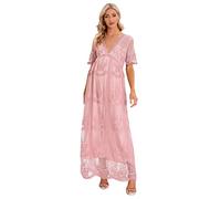 CFWSHJ Abito da Sposa Premaman in Pizzo Floreale con Scollo a V, Abito Lungo Premaman a Maniche Corte per Servizio Fotografico Baby Shower