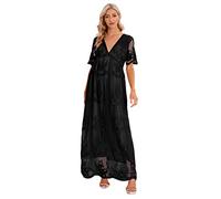 CFWSHJ Abito da Sposa Premaman in Pizzo Floreale con Scollo a V, Abito Lungo Premaman a Maniche Corte per Servizio Fotografico Baby Shower