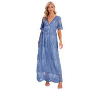 CFWSHJ Abito da Sposa Premaman in Pizzo Floreale con Scollo a V, Abito Lungo Premaman a Maniche Corte per Servizio Fotografico Baby Shower