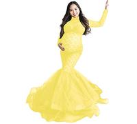 CFWSHJ Abito Premaman Elegante in Pizzo Trasparente per Servizio Fotografico Abito Maxi tutù in Tulle a Maniche Lunghe per Foto