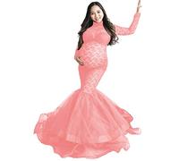 CFWSHJ Abito Premaman Elegante in Pizzo Trasparente per Servizio Fotografico Abito Maxi tutù in Tulle a Maniche Lunghe per Foto