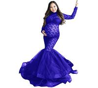 CFWSHJ Abito Premaman Elegante in Pizzo Trasparente per Servizio Fotografico Abito Maxi tutù in Tulle a Maniche Lunghe per Foto
