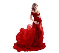 CFWSHJ Abito Premaman in Chiffon a Sirena, con Spalle Scoperte e Maniche scese, Aderente, per Servizio Fotografico