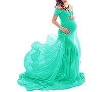 CFWSHJ Abito Premaman in Chiffon a Sirena, con Spalle Scoperte e Maniche scese, Aderente, per Servizio Fotografico