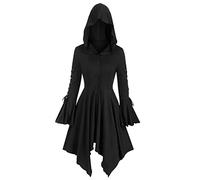CFWSHJ Abito Rinascimentale da Donna con Cappuccio Mantello Taglie Forti Abiti Pullover gotici Solidi Vintage Abiti di Halloween Costume da Strega Mantello con Cappuccio da Donna Nero
