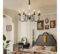 CFWSHJ American Brass lampadario guidato a lume di Candela Francese Ristorante Studio Camera da Letto Villa Hotel Bar Cafe Lampada (B Black 8 Luci)
