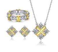 CFWSHJ Collana in Oro 14K con Margherite Anello con Diamanti Set di Orecchini a Bottone con Gemma Gialla, Set di Gioielli di Lusso in Tre Pezzi da Donna, Cielo Stellato a Forma di X Ispirazione dal