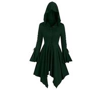 CFWSHJ Costume Medievale da Donna con Cappuccio Mantello Taglie Forti Abiti Pullover gotici Solidi Vintage Mantello di Vestiti di Halloween con Cappuccio Mantello Verde da Donna