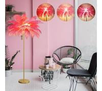 CFWSHJ di Struzzo Naturale Pavimento Moderna Soggiorno Lampada a LED con Interruttore Oro Finitura Gold Elegante Paralume Piuma Decorazioni per la Camera da Letto (Rosa)