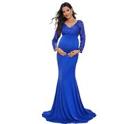 CFWSHJ Elegante Abito Premaman in Pizzo Aderente con Maniche Lunghe Incrociate sul Davanti e Scollo a V, Abito Fotografico per Baby Shower