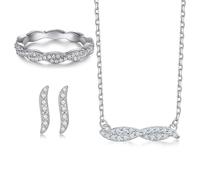 CFWSHJ Gemlux Set di collane con anelli in moissanite e orecchini a bottone in oro 14K con lettera S, set di gioielli in tre pezzi di lusso da donna, design ispirato ai diamanti per occasioni speciali