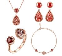 CFWSHJ Gemlux Set di collane e Orecchini con Anello in moissanite con Gocce d'Acqua in Oro 14K, Elegante Set di Gioielli in Quattro Pezzi da Donna, Ideale per cene romantiche e celebrazioni