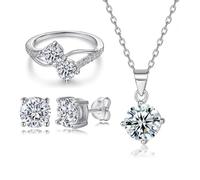 CFWSHJ Gemlux Set di Orecchini a Bottone con Collana e Anello Infinito in Oro 14 carati con Doppio Diamante, Gioielli di Lusso in moissanite da Donna, Simbolo dell'amore eterno, Regalo Romantico