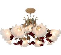 CFWSHJ Lampadella di Fiori 9 Lette Ragazze Camera Letto Latte glassata Vetro Rosa Petalo Leggera Vintage Sputnik Grande Lampada a soffitta Il Soggiorno per la Fattoria Sala da Pranzo Cucina
