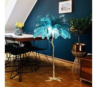 CFWSHJ LED Naturale Piuma 1,7 m Piedi Piume Paralume Moderno Lampada a Pavimento in Oro per Soggiorno, Arredamento angolare Camera da Letto (Blu)
