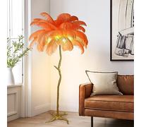 CFWSHJ Pavimento Piuma di Lusso Pezzi Paralume Arancione, Lampada in Piedi Oro 170 cm con Interruttore del Piede lampade Struzzo dimmerabile per Soggiorno, Camera da Letto