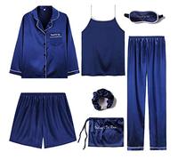CFWSHJ Pigiama da Donna Autunno Inverno 7 Pezzi, Set Pigiama Pigiama Sexy in Seta Sintetica con Macchie morbide Indumenti da Notte