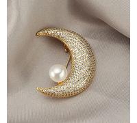 CFWSHJ Spilla da Donna Spilla alla Moda a Forma di Luna Piena di Cristalli Accessorio annuale per la Festa Nuziale di Lusso per Signora Accessorio per Costume da Donna Elegante (Colore Metallo: