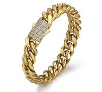 CG&KYGG Bracciale Miami Cuban Link da 12 mm in vero acciaio inossidabile placcato oro 14 K, per uomo e donna (chiusura a doppia faccia), 7.5inches, Acciaio inossidabile, placcato oro, Zirconia cubica