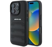 Custodia IPHONE 16 Pro Max Mercedes AMG Vera Pelle Perforata Nero Logo