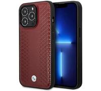 CG MOBILE BMW Compatibile con Magsafe Signature Collection - Custodia in vera pelle con motivo a bollo a caldo, senza fili, compatibile con iPhone 14 Pro Max 6,7" (Borgogna)