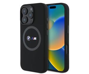 CG MOBILE BMW HC M - Custodia per iPhone 16 Pro Max, durevole, antiurto, compatibile con Magsafe, custodia in silicone con anello stampato nero