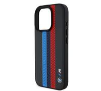 CG MOBILE BMW HC M - Custodia per iPhone 16 Pro, resistente, antiurto, compatibile con Magsafe, custodia in PU perforata a strisce tricolore nero