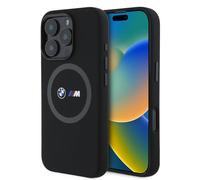 CG MOBILE BMW HC M Custodia per telefono progettata per iPhone 16 Pro, durevole, antiurto, compatibile con Magsafe, custodia ad anello in silicone stampato nero