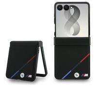 CG MOBILE BMW M Pelle Perforata Strisce Tricolore Loghi Metallo Compatibile con MagSafe Custodia per Samsung Galaxy Z Flip8 (Nero)