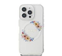 CG MOBILE Compatibile con iPhone 16 Pro Guess IML Custodia rigida compatibile con Magsafe con design corona di fiori, protezione dalle cadute, assorbimento degli urti, ritagli accurati, protezione