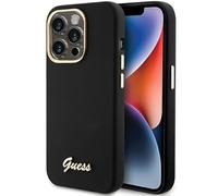 CG MOBILE Custodia Guess GUHCP15XSMBSLK per iPhone 15 Pro Max 6.7" Custodia rigida nera in silicone, logo in metallo e cornice