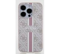 CG MOBILE Custodia per iPhone 15 Pro - Custodia rigida in PC/TPU rosa con strisce stampate 4G - Guess