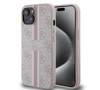 CG MOBILE Custodia rigida per iPhone 15 in PC/TPU rosa con strisce stampate 4G - Guess