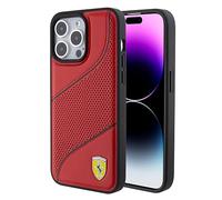 CG MOBILE Ferrari - Custodia compatibile con iPhone 15 Pro Max, in pelle PU, antigraffio, liscia, con perforazione obliqua rossa, con facile scatto, assorbimento degli urti e logo firmato