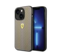 CG MOBILE Ferrari - Custodia in pelle PU perforata con base in nylon e logo scudo giallo, compatibile con iPhone 14 (giallo)