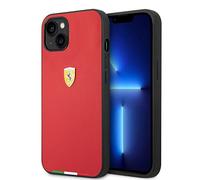 CG MOBILE Ferrari - Custodia per iPhone 14 Plus, con bandiera italiana, in pelle PU, custodia protettiva e resistente, con facile scatto, assorbimento degli urti e logo firma