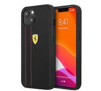 CG MOBILE Ferrari - Custodia protettiva per iPhone 13, in vera pelle, resistente, con chiusura a scatto, assorbimento degli urti e logo firmato, colore: Nero