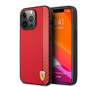 CG MOBILE Ferrari - Custodia protettiva per iPhone 13 Pro Max, effetto rosso e carbonio, in pelle PU, resistente e antigraffio, con facile scatto, assorbimento degli urti e logo firma