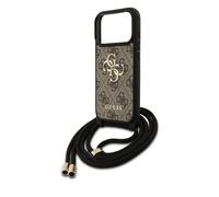 CG MOBILE Guess 4G Big Logo Cord Stap Crossbody Custodia per iPhone 17 Pro Max (marrone)